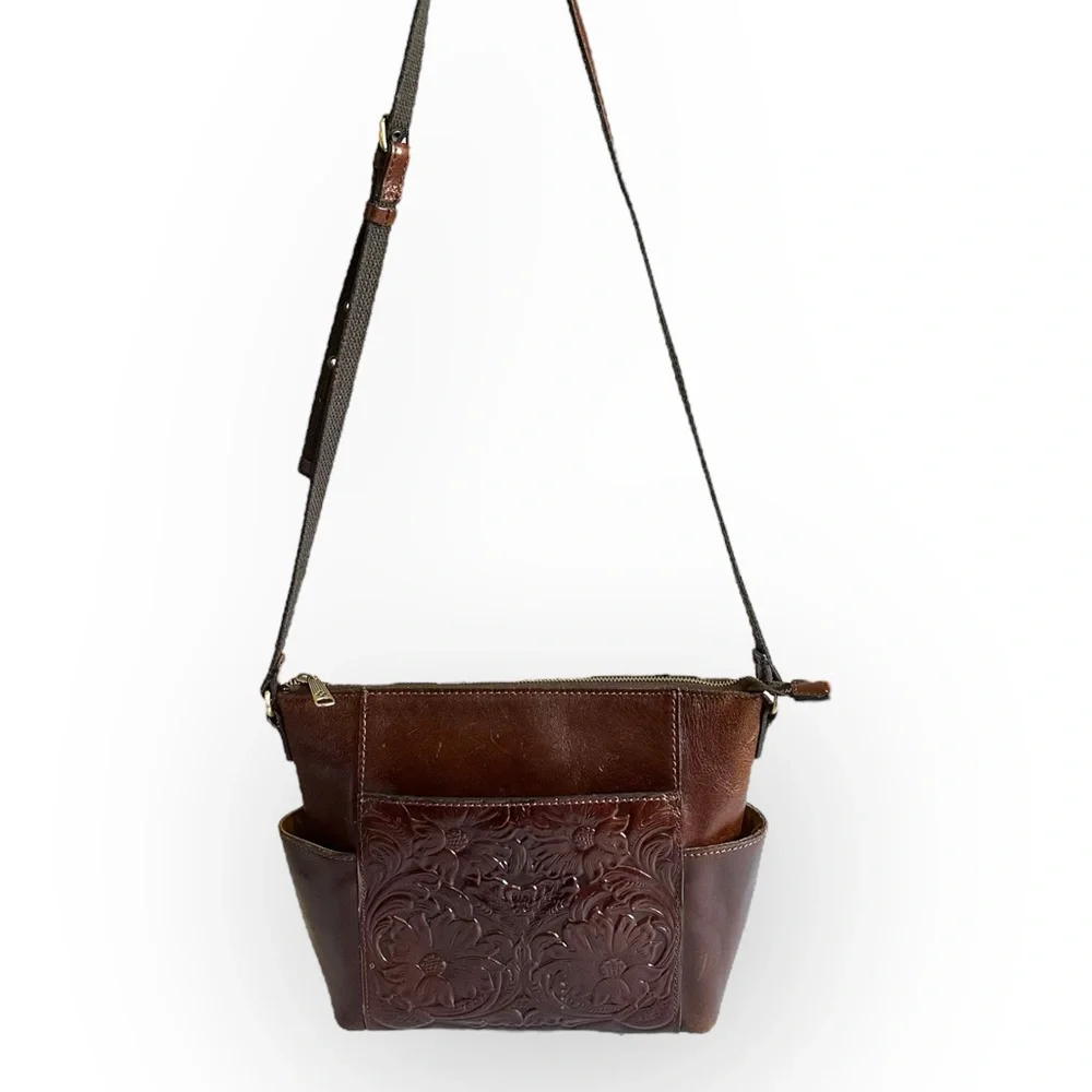 Patricia Nash AVELEY TOTE British Tan Tooled Leather Purse Bag - Picture 3 of 12